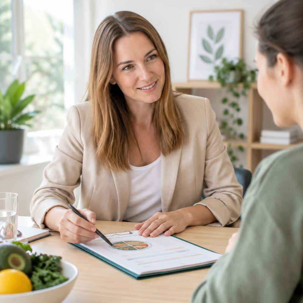Health coach reviewing a wellness plan with a client