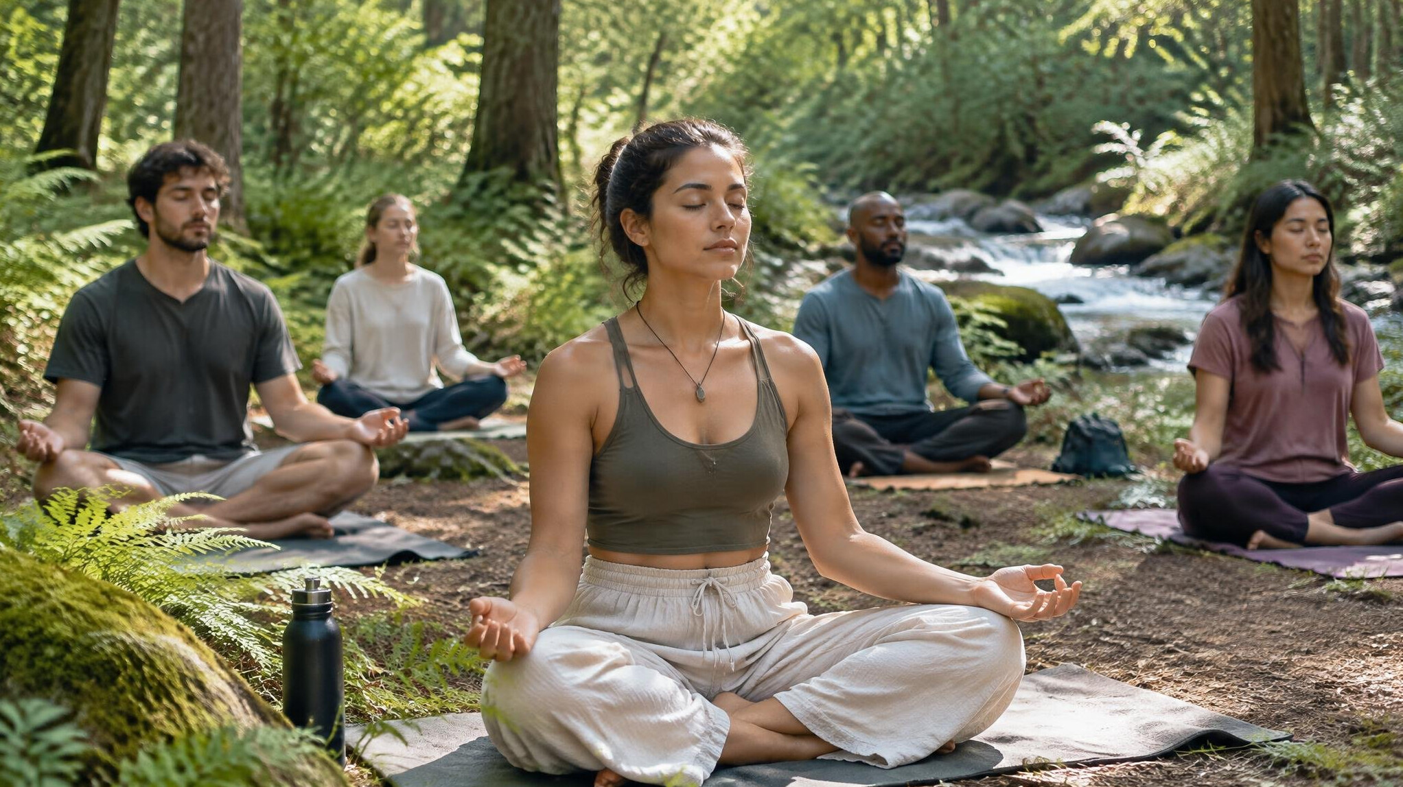 person meditating in nature
