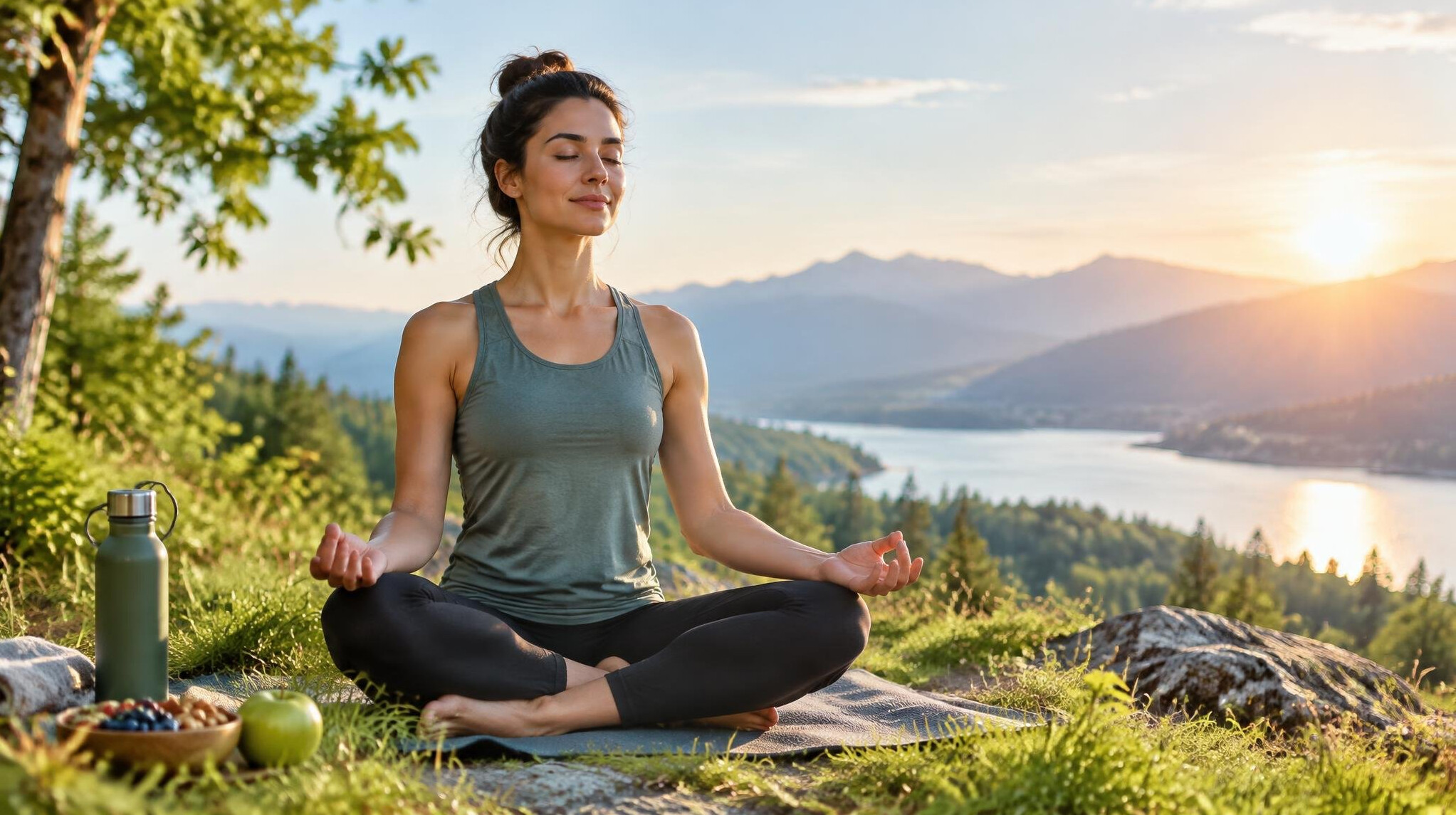 person meditating in nature